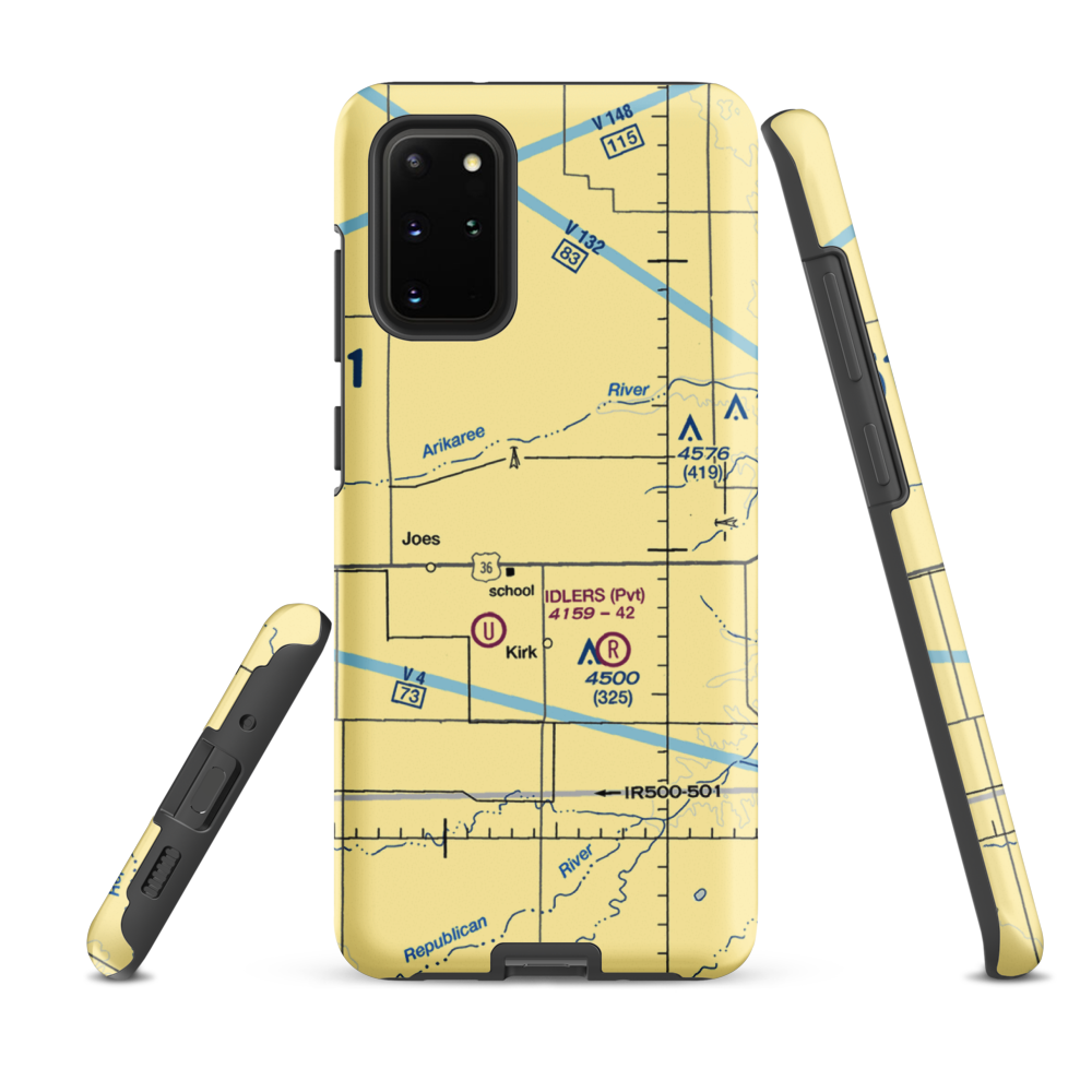 Idler Bro's Airport (72CO) VFR Sectional Samsung Phone Case Samsung Galaxy S20 Plus model shown