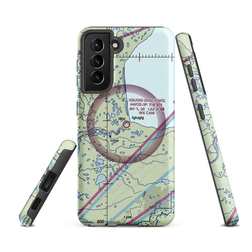 Igiugig Airport (IGG) VFR Sectional Samsung Phone Case Samsung Galaxy S21 FE model shown