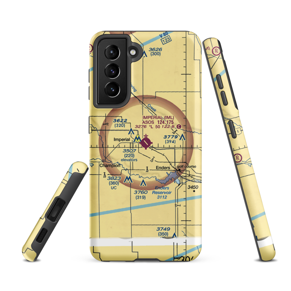 Imperial Municipal Airport (IML) VFR Sectional Samsung Phone Case Samsung Galaxy S21 FE model shown