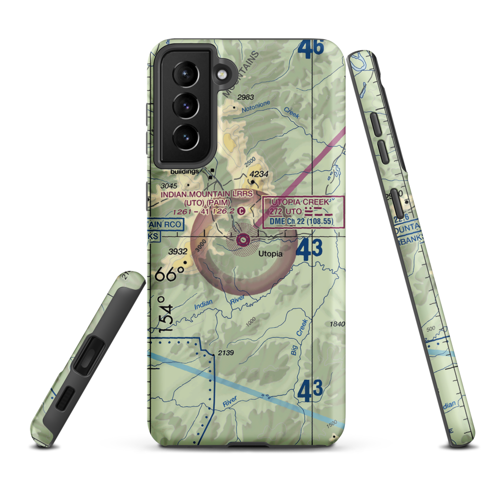 Indian Mountain LRRS Airport (UTO) VFR Sectional Samsung Phone Case Samsung Galaxy S21 Plus model shown