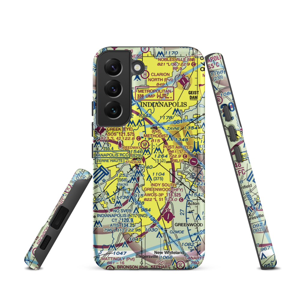 Indianapolis Downtown Heliport (8A4) VFR Sectional Samsung Phone Case Samsung Galaxy S22 model shown