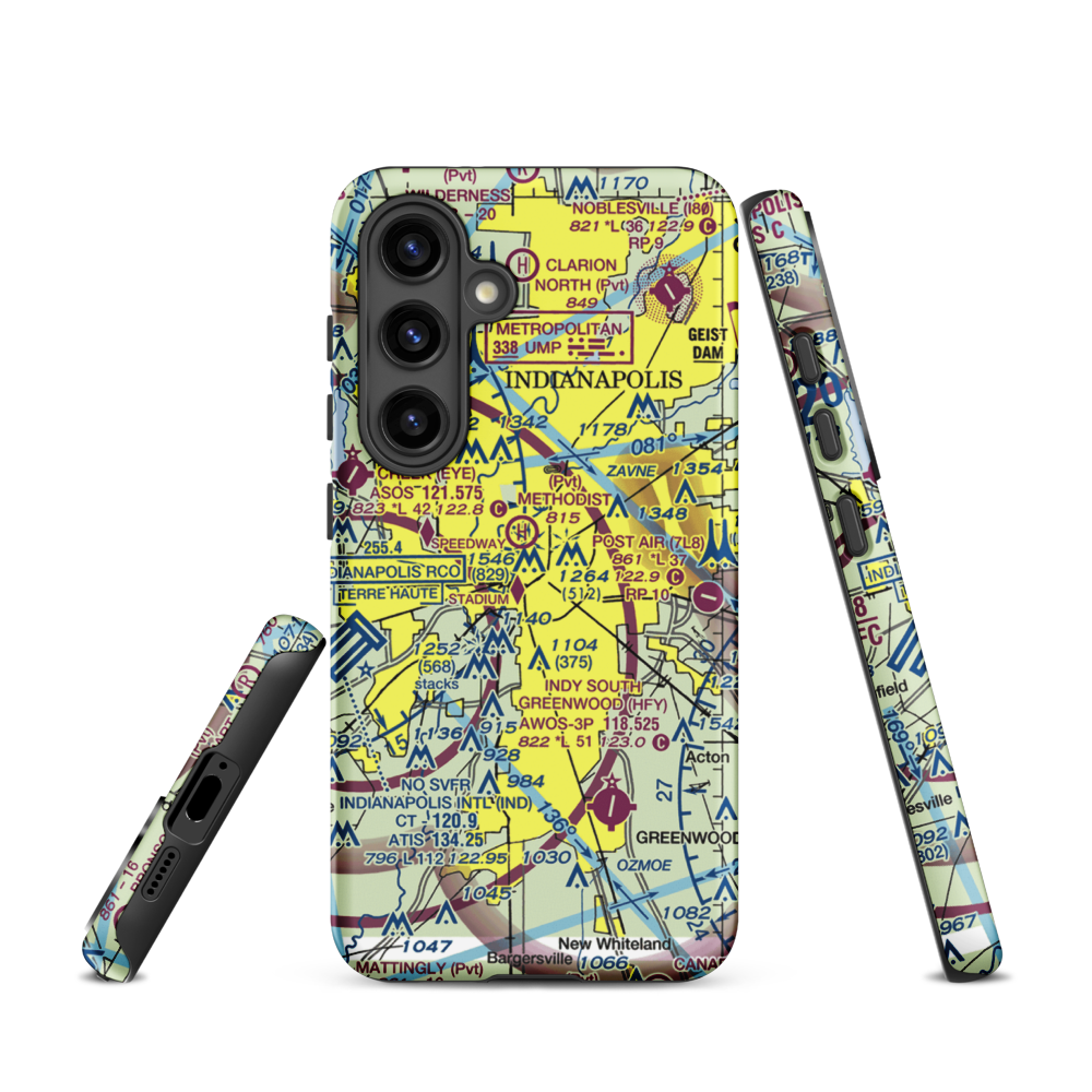 Indianapolis Downtown Heliport (8A4) VFR Sectional Samsung Phone Case Samsung Galaxy S24 model shown