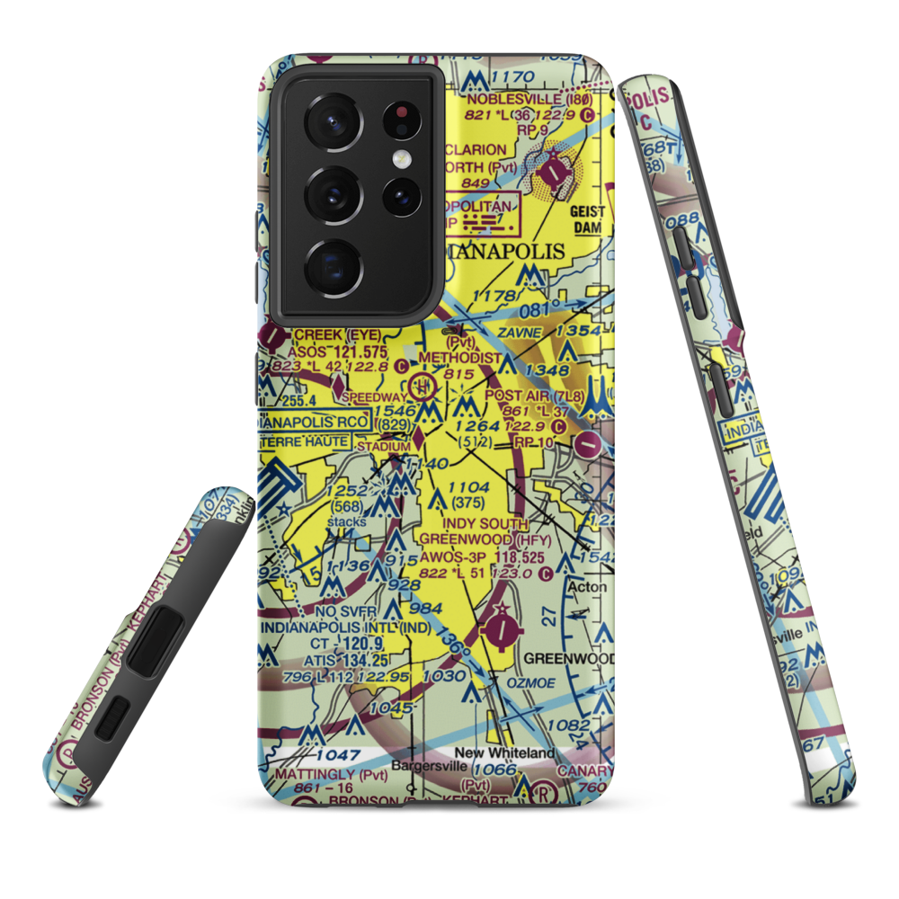 Indianapolis Downtown Heliport (8A4) VFR Sectional Samsung Phone Case Samsung Galaxy S21 Plus model shown