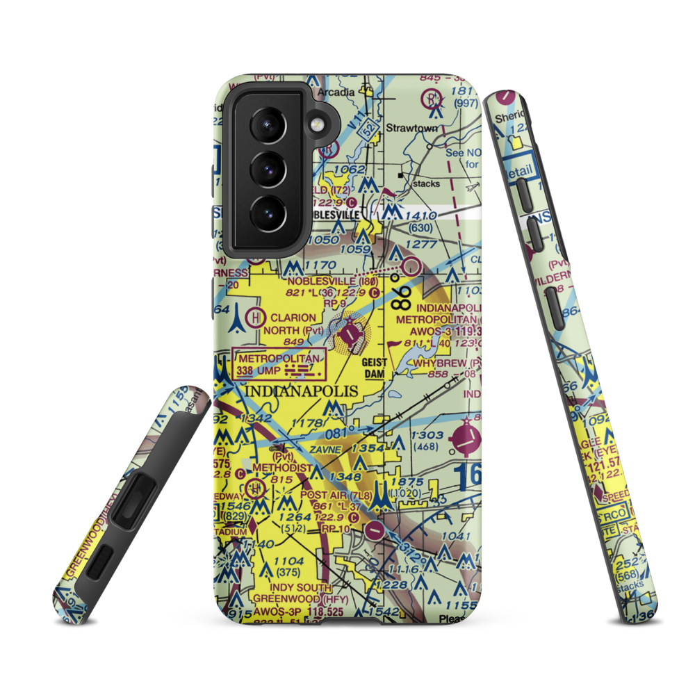 Indianapolis Metropolitan Airport (UMP) VFR Sectional Samsung Phone Case Samsung Galaxy S21 FE model shown