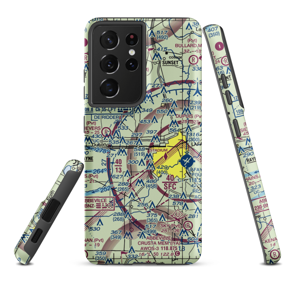 Industrial Helicopters Inc. Airport (10LA) VFR Sectional Samsung Phone Case Samsung Galaxy S21 Plus model shown