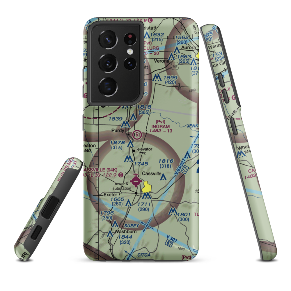 Ingram Private Airport (MU41) VFR Sectional Samsung Phone Case Samsung Galaxy S21 Plus model shown
