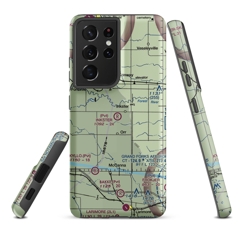 Inkster Airport (ND24) VFR Sectional Samsung Phone Case Samsung Galaxy S21 Plus model shown