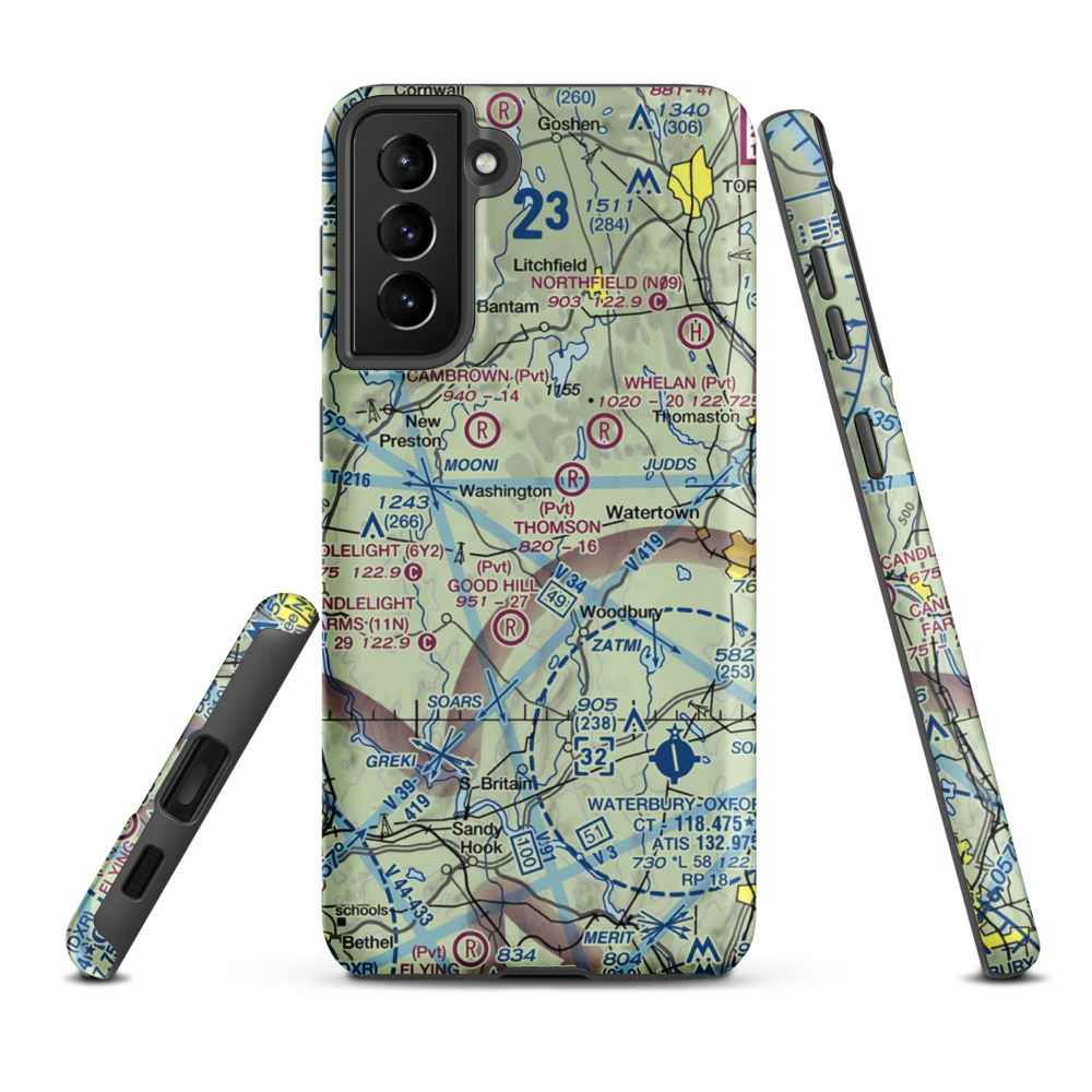 Irish Hills Farms Airport (33CT) VFR Sectional Samsung Phone Case Samsung Galaxy S21 Plus model shown