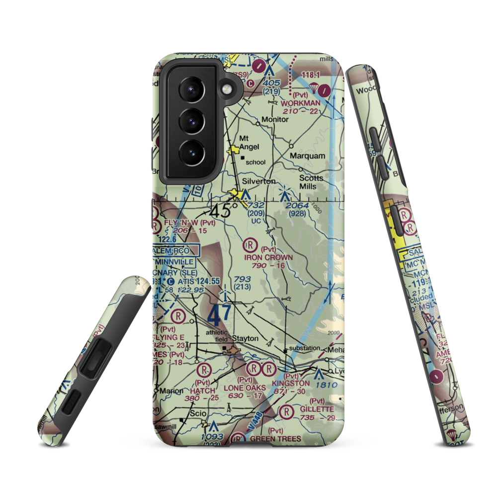 Iron Crown Airport (22OR) VFR Sectional Samsung Phone Case Samsung Galaxy S21 FE model shown