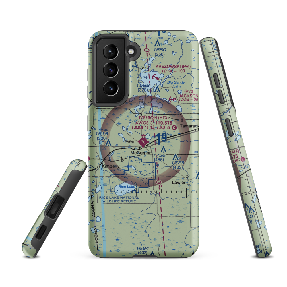 Isedor Iverson Airport (HZX) VFR Sectional Samsung Phone Case Samsung Galaxy S21 FE model shown