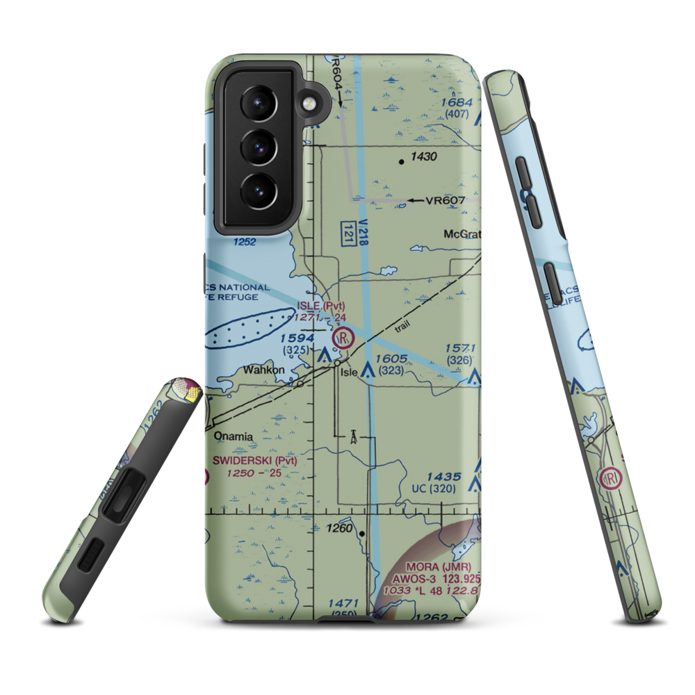 Isle Private Airport (MY72) VFR Sectional Samsung Phone Case Samsung Galaxy S21 Plus model shown