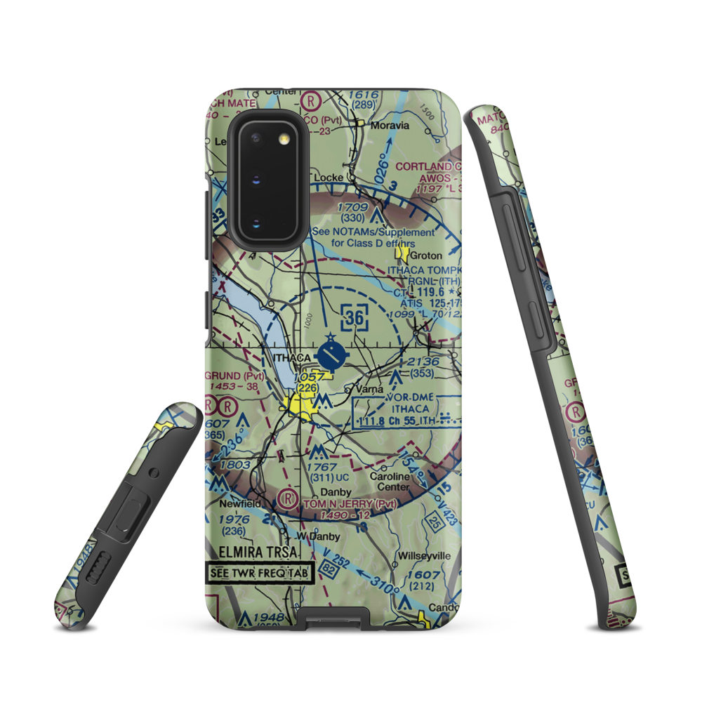 Ithaca Tompkins Regional Airport (ITH) VFR Sectional Samsung Phone Case Samsung Galaxy S20 model shown
