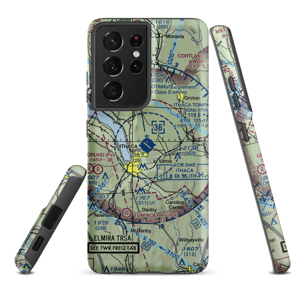 Ithaca Tompkins Regional Airport (ITH) VFR Sectional Samsung Phone Case Samsung Galaxy S21 Ultra model shown