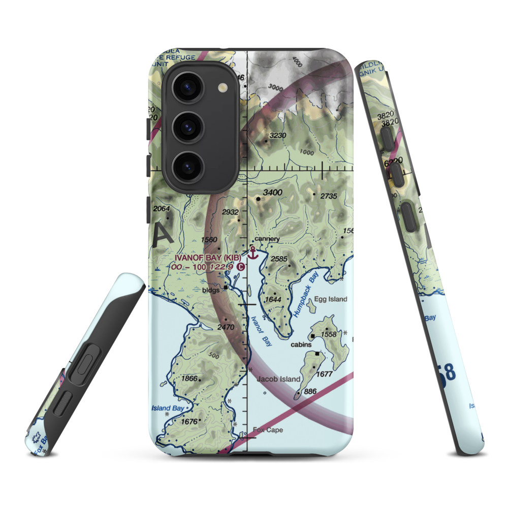 Ivanof Bay Seaplane Base (KIB) VFR Sectional Samsung Phone Case Samsung Galaxy S23 Plus model shown