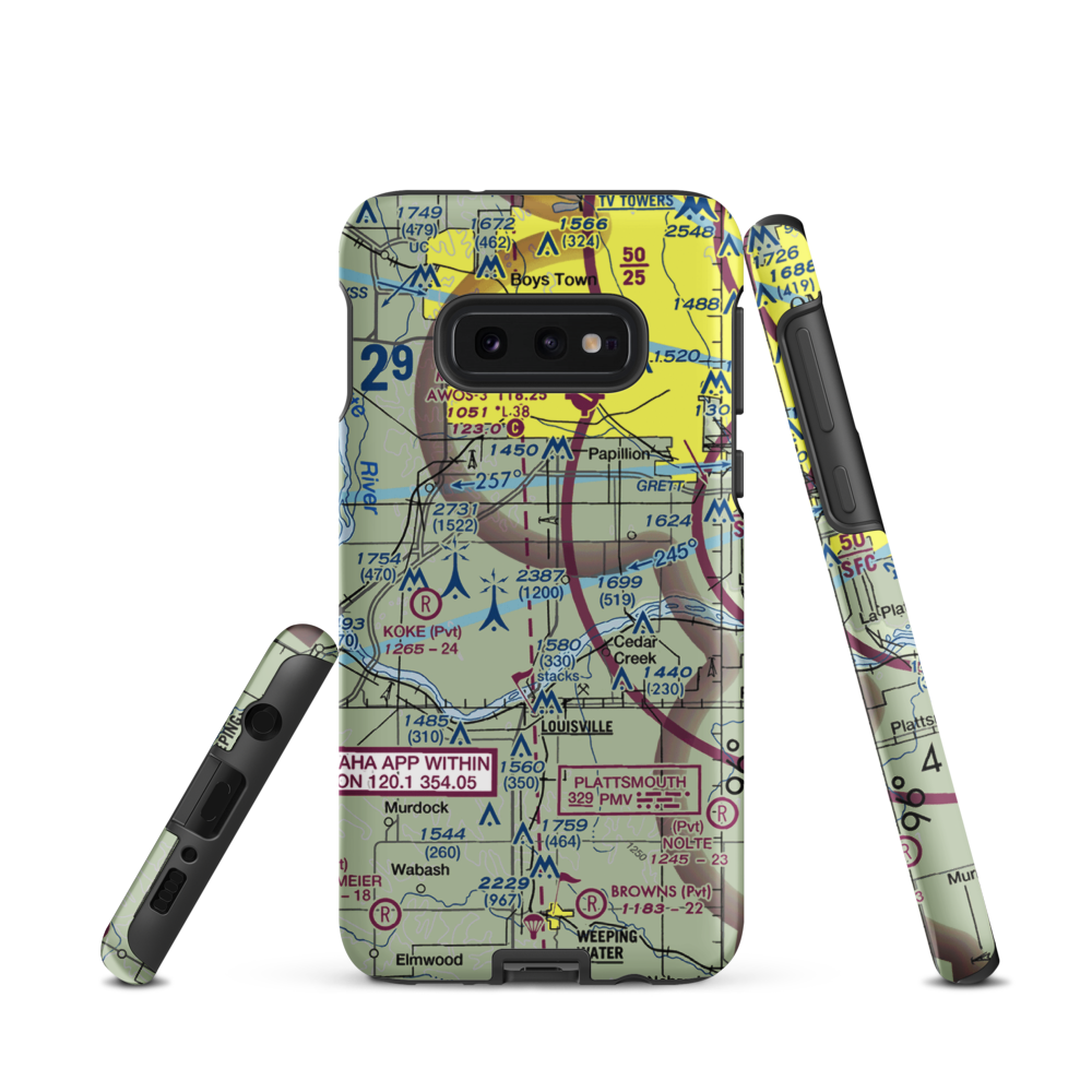 J&J Airport (72NE) VFR Sectional Samsung Phone Case Samsung Galaxy S10e model shown