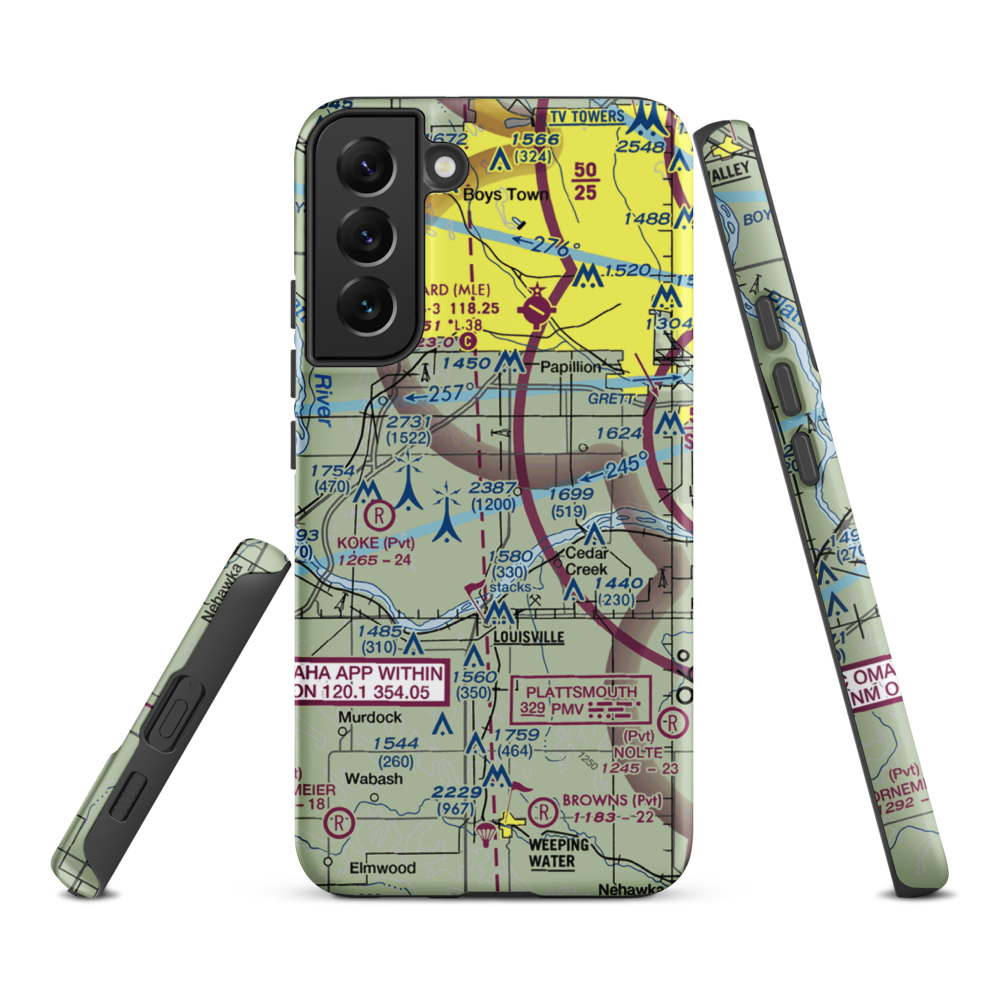 J&J Airport (72NE) VFR Sectional Samsung Phone Case Samsung Galaxy S22 Plus model shown