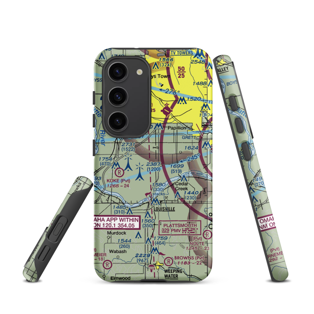 J&J Airport (72NE) VFR Sectional Samsung Phone Case Samsung Galaxy S23 model shown