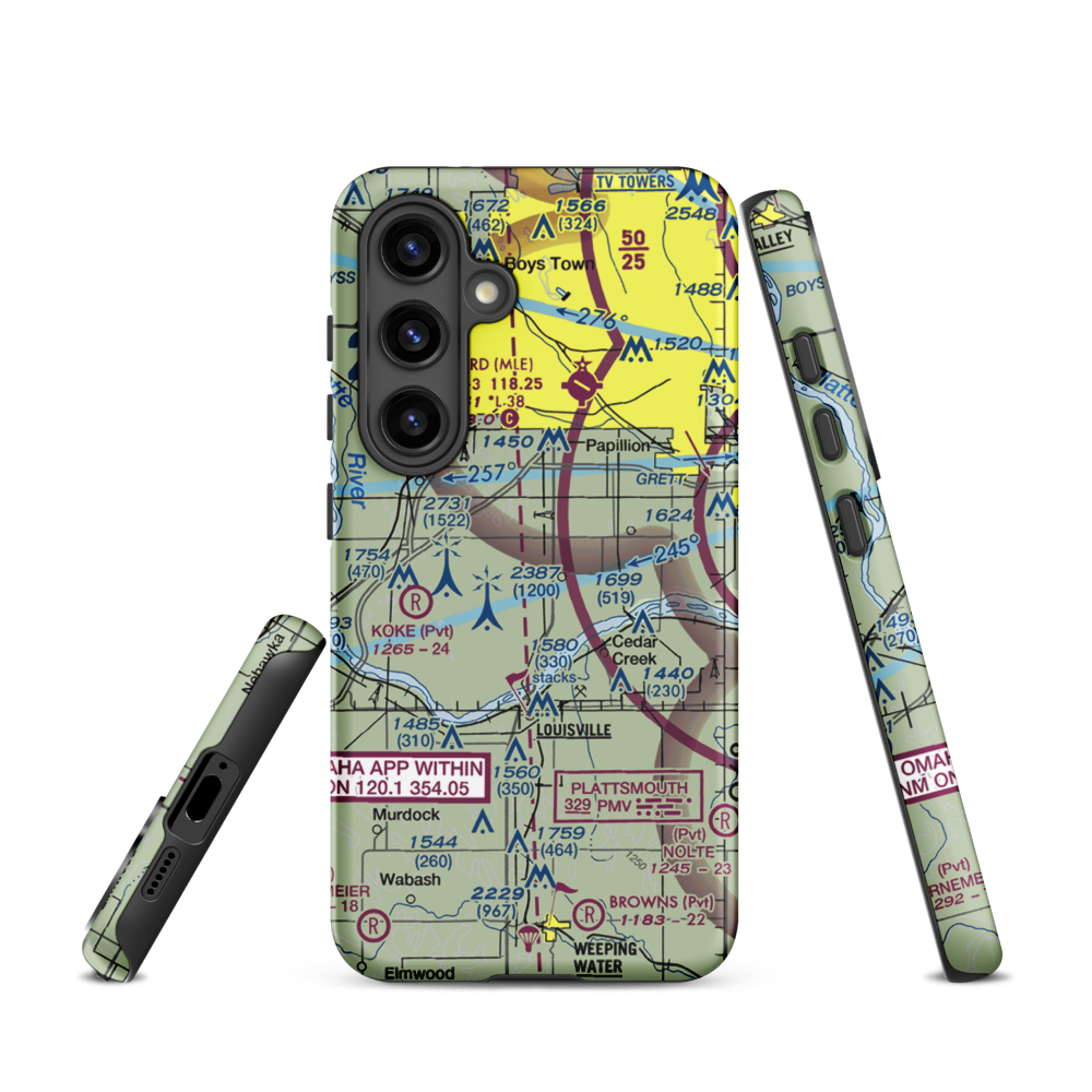 J&J Airport (72NE) VFR Sectional Samsung Phone Case Samsung Galaxy S24 model shown