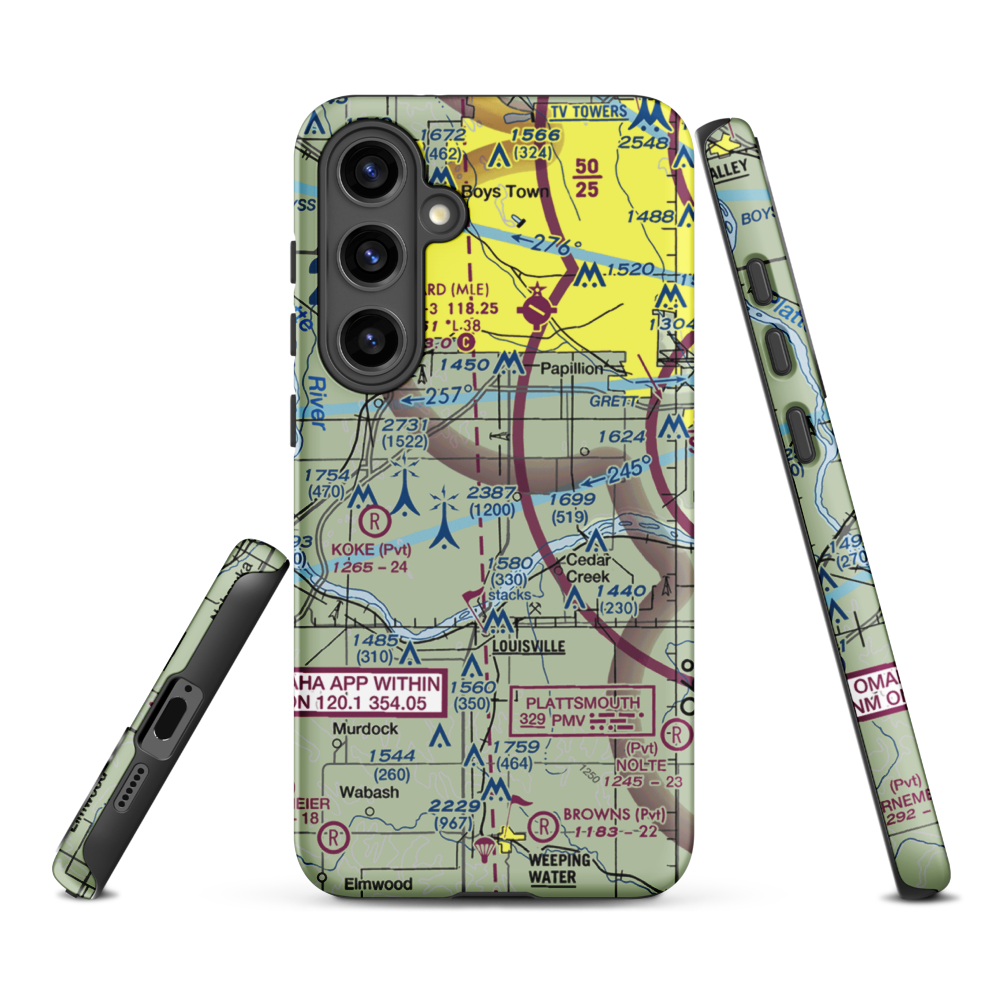 J&J Airport (72NE) VFR Sectional Samsung Phone Case Samsung Galaxy S24 Plus model shown
