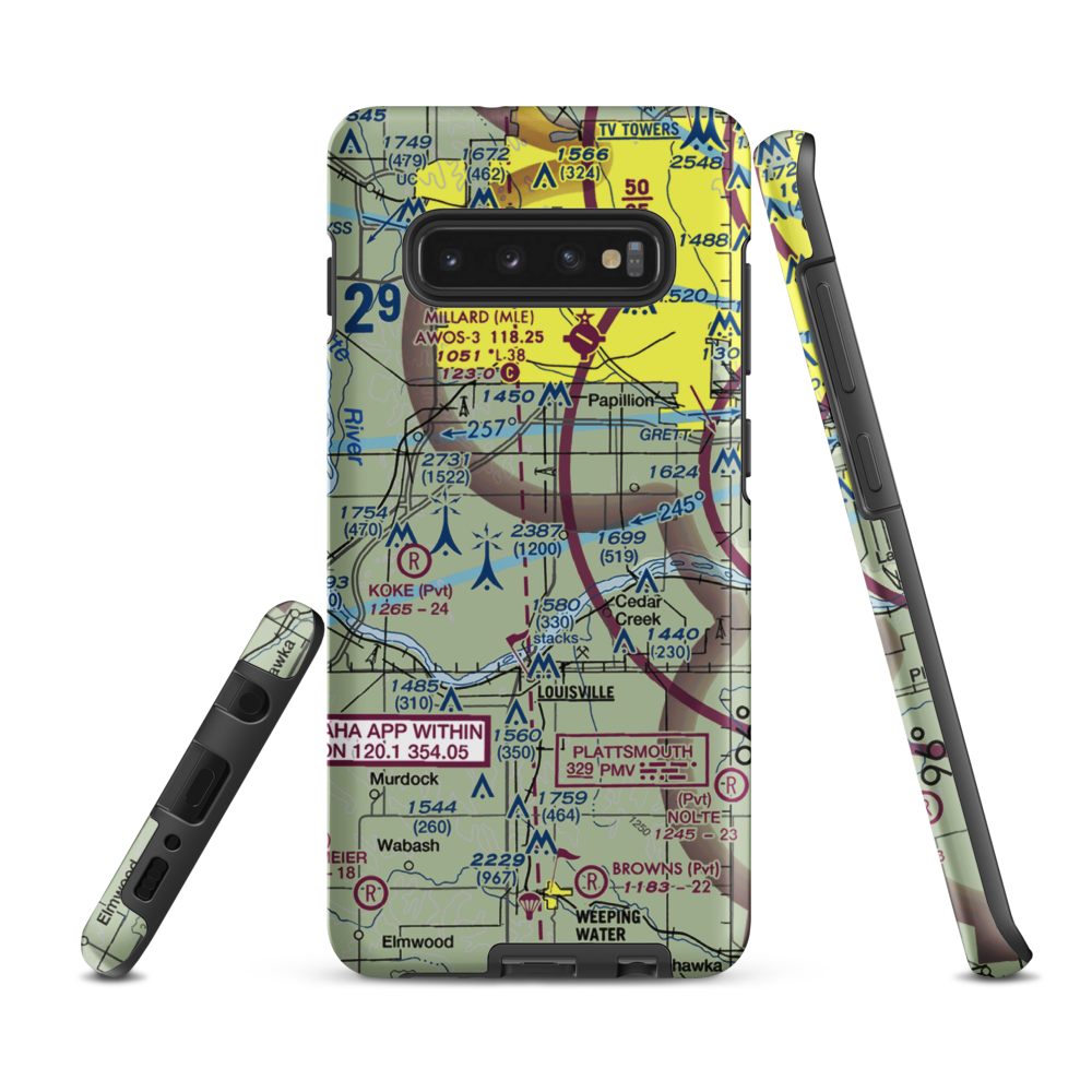 J&J Airport (72NE) VFR Sectional Samsung Phone Case Samsung Galaxy S10 Plus model shown
