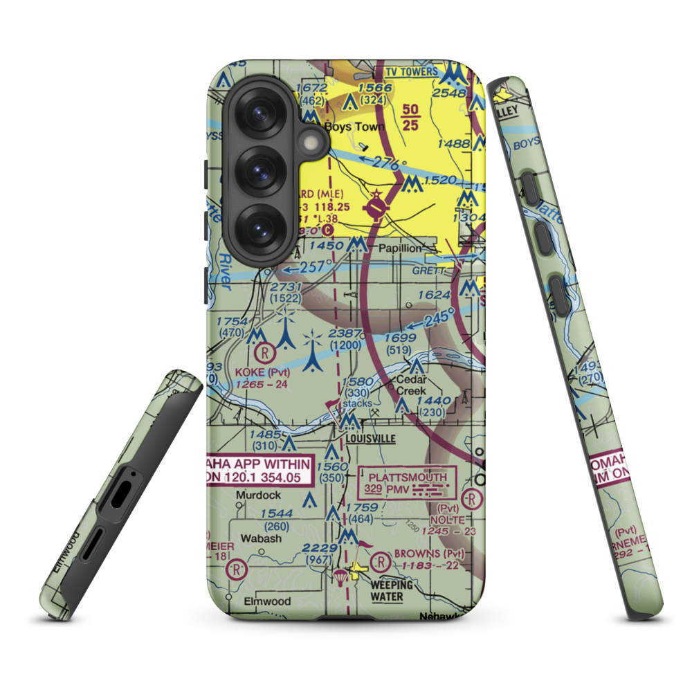J&J Airport (72NE) VFR Sectional Samsung Phone Case Samsung Galaxy S25 Plus model shown