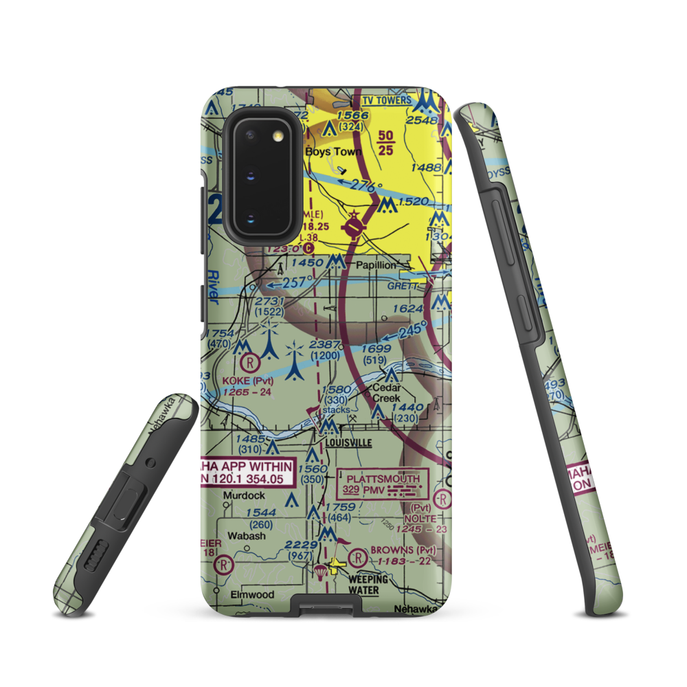 J&J Airport (72NE) VFR Sectional Samsung Phone Case Samsung Galaxy S20 model shown