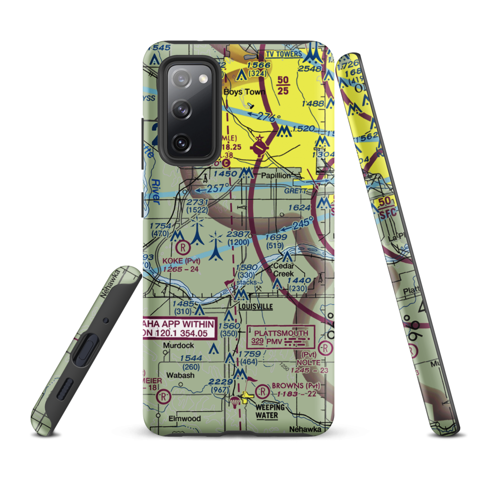 J&J Airport (72NE) VFR Sectional Samsung Phone Case Samsung Galaxy S20 FE model shown