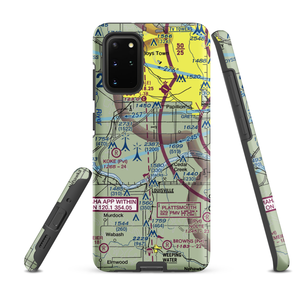 J&J Airport (72NE) VFR Sectional Samsung Phone Case Samsung Galaxy S20 Plus model shown