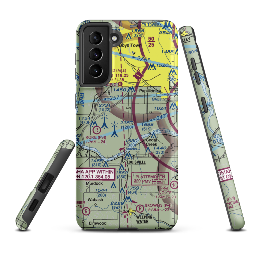 J&J Airport (72NE) VFR Sectional Samsung Phone Case Samsung Galaxy S21 FE model shown