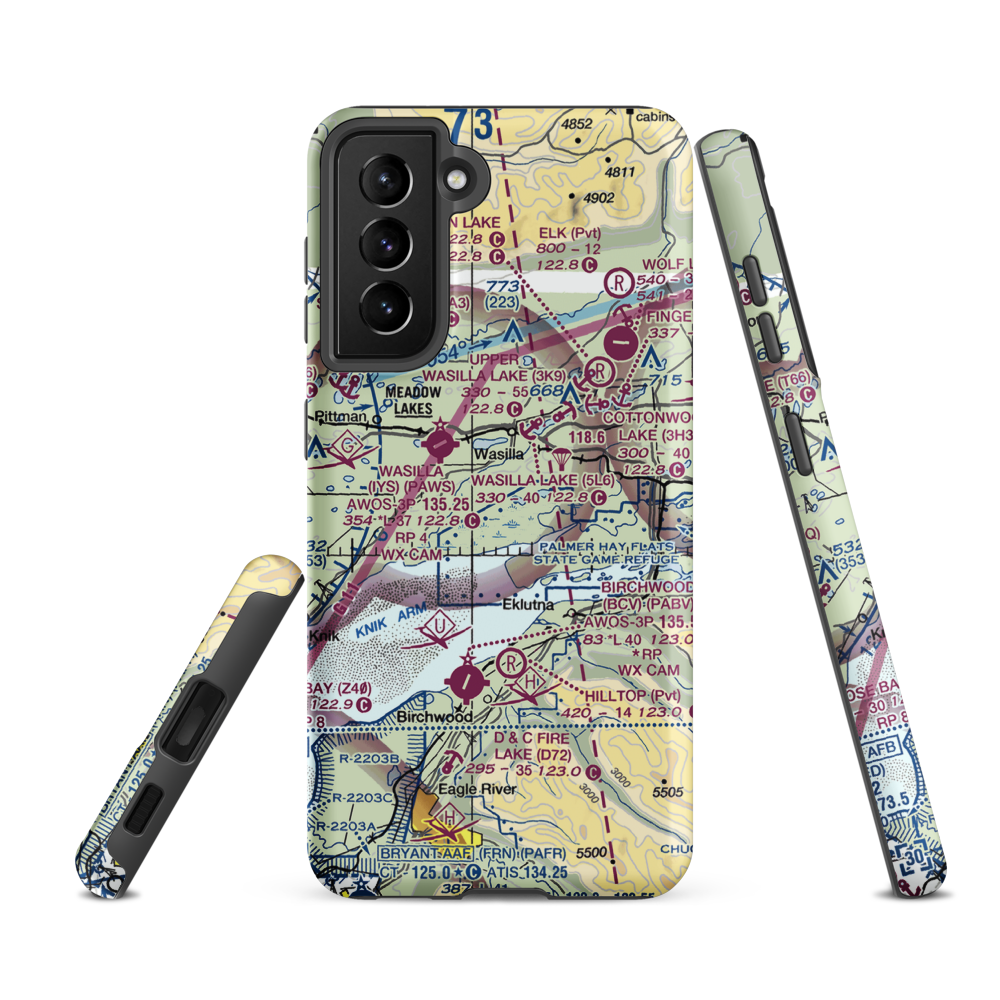 Jack Fish Landing Airport (7AK4) VFR Sectional Samsung Phone Case Samsung Galaxy S21 FE model shown