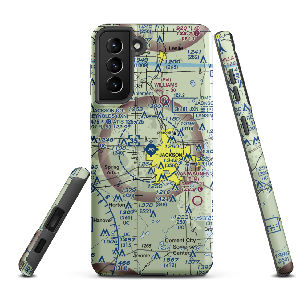 Jackson County Reynolds Field (JXN) VFR Sectional Samsung Phone Case Samsung Galaxy S21 Plus model shown