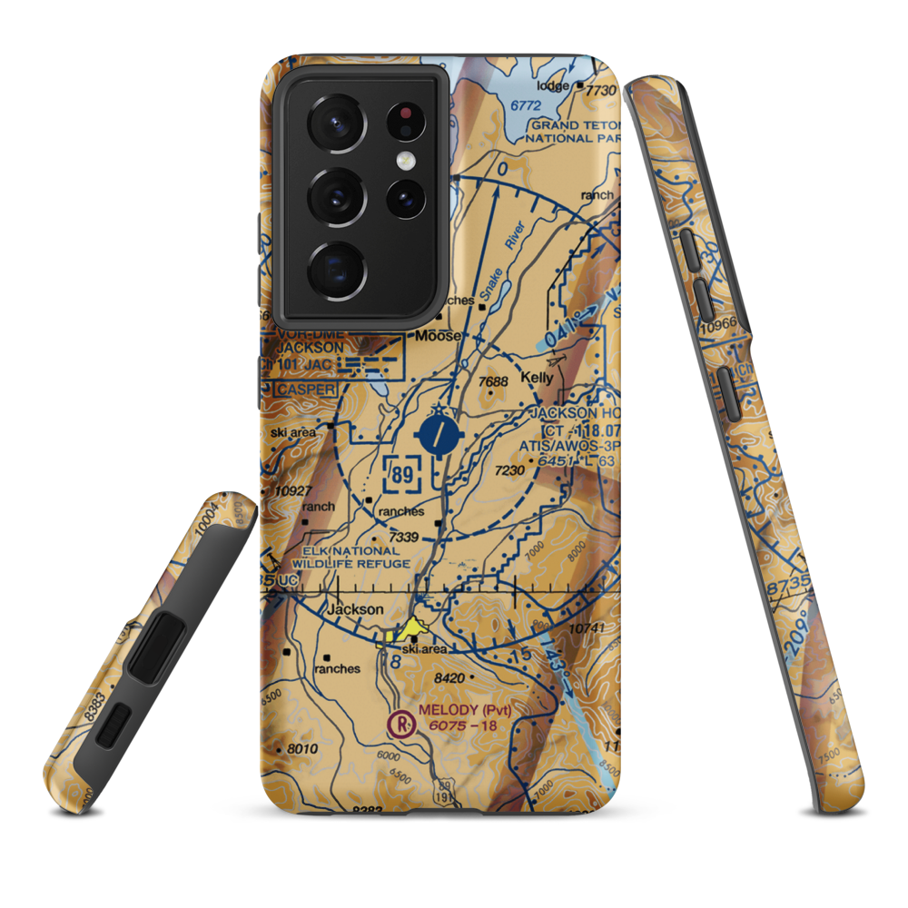 Jackson Hole Airport (JAC) VFR Sectional Samsung Phone Case Samsung Galaxy S21 Plus model shown