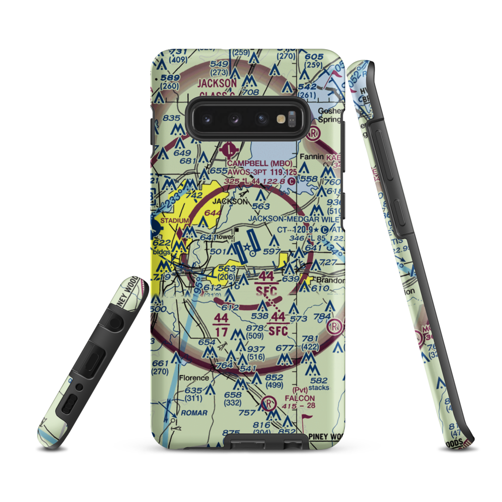 Jackson-Medgar Wiley Evers International Airport (JAN) VFR Sectional Samsung Phone Case Samsung Galaxy S10 Plus model shown