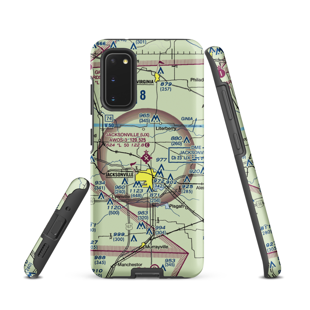 Jacksonville Municipal Airport (IJX) VFR Sectional Samsung Phone Case Samsung Galaxy S20 model shown