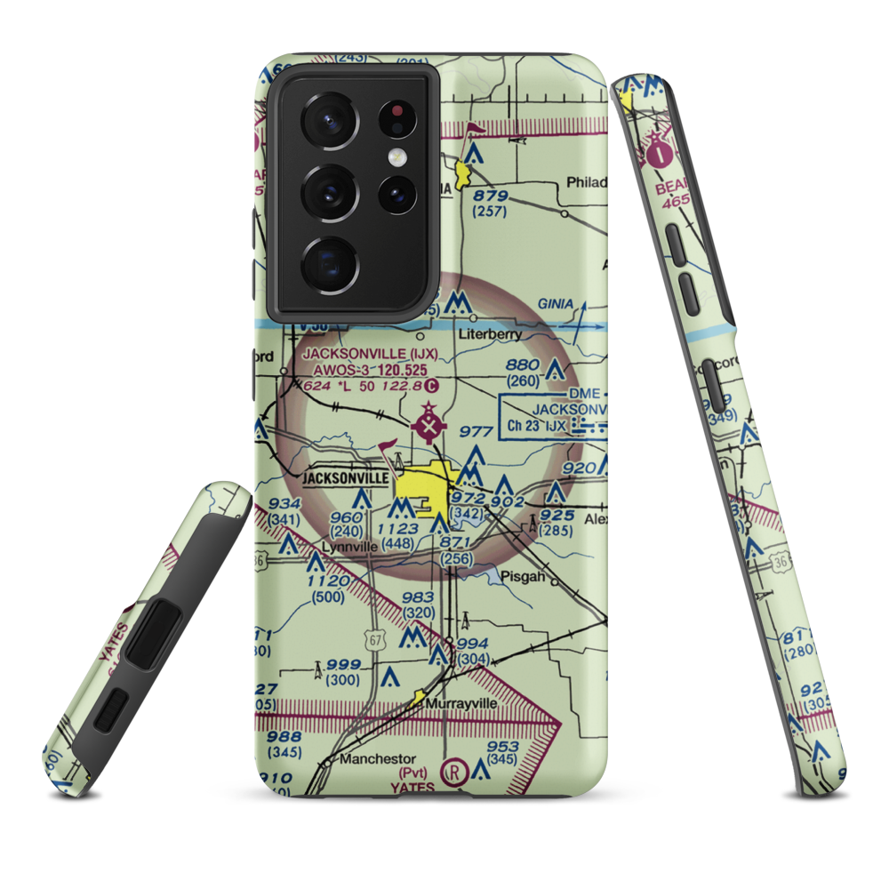 Jacksonville Municipal Airport (IJX) VFR Sectional Samsung Phone Case Samsung Galaxy S21 Ultra model shown