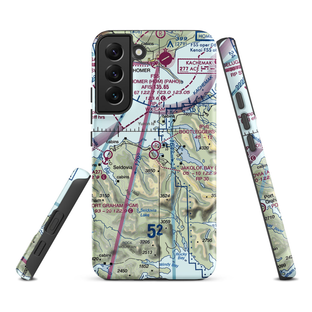 Jakolof Bay Airport (4Z9) VFR Sectional Samsung Phone Case Samsung Galaxy S22 Plus model shown