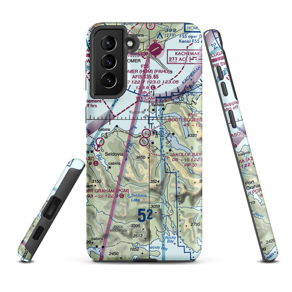 Jakolof Bay Airport (4Z9) VFR Sectional Samsung Phone Case Samsung Galaxy S21 Plus model shown
