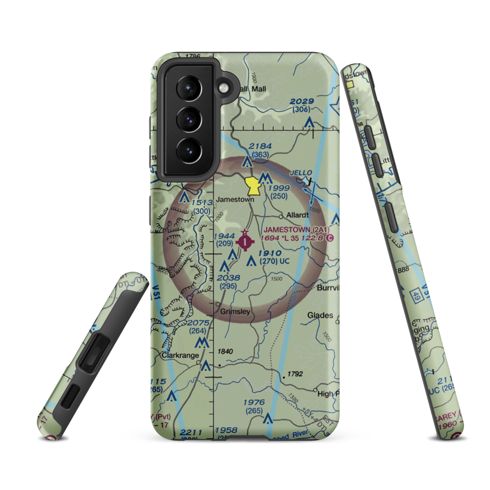 Jamestown Municipal Airport (2A1) VFR Sectional Samsung Phone Case Samsung Galaxy S21 FE model shown