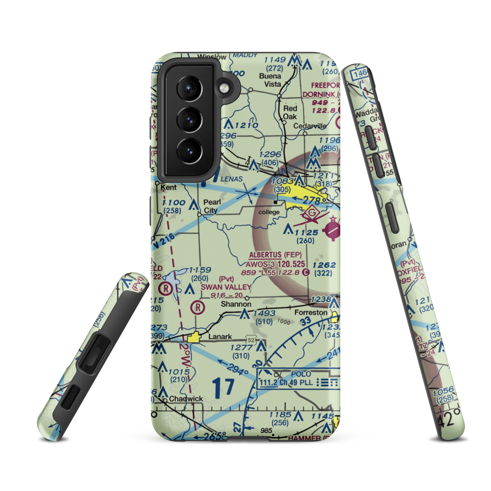 Janssen Airport (1LL6) VFR Sectional Samsung Phone Case Samsung Galaxy S21 FE model shown