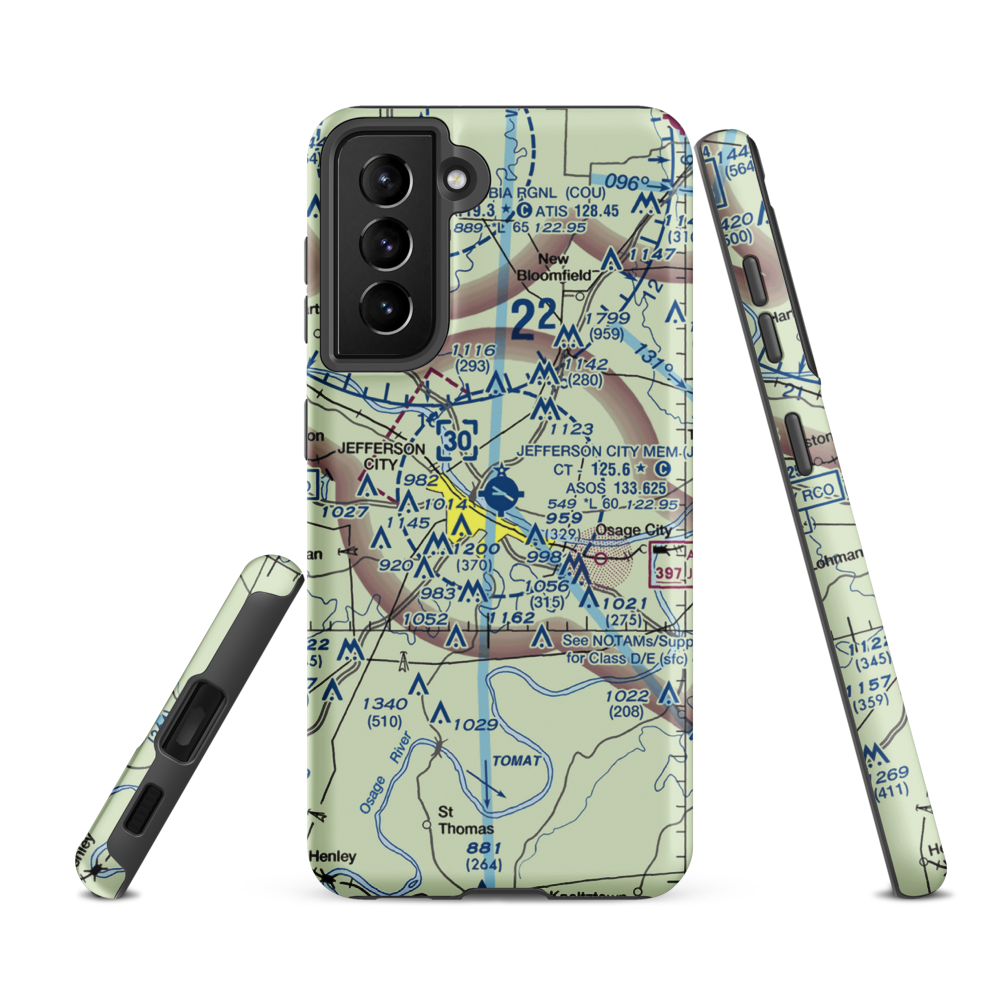 Jefferson City Memorial Airport (JEF) VFR Sectional Samsung Phone Case Samsung Galaxy S21 FE model shown