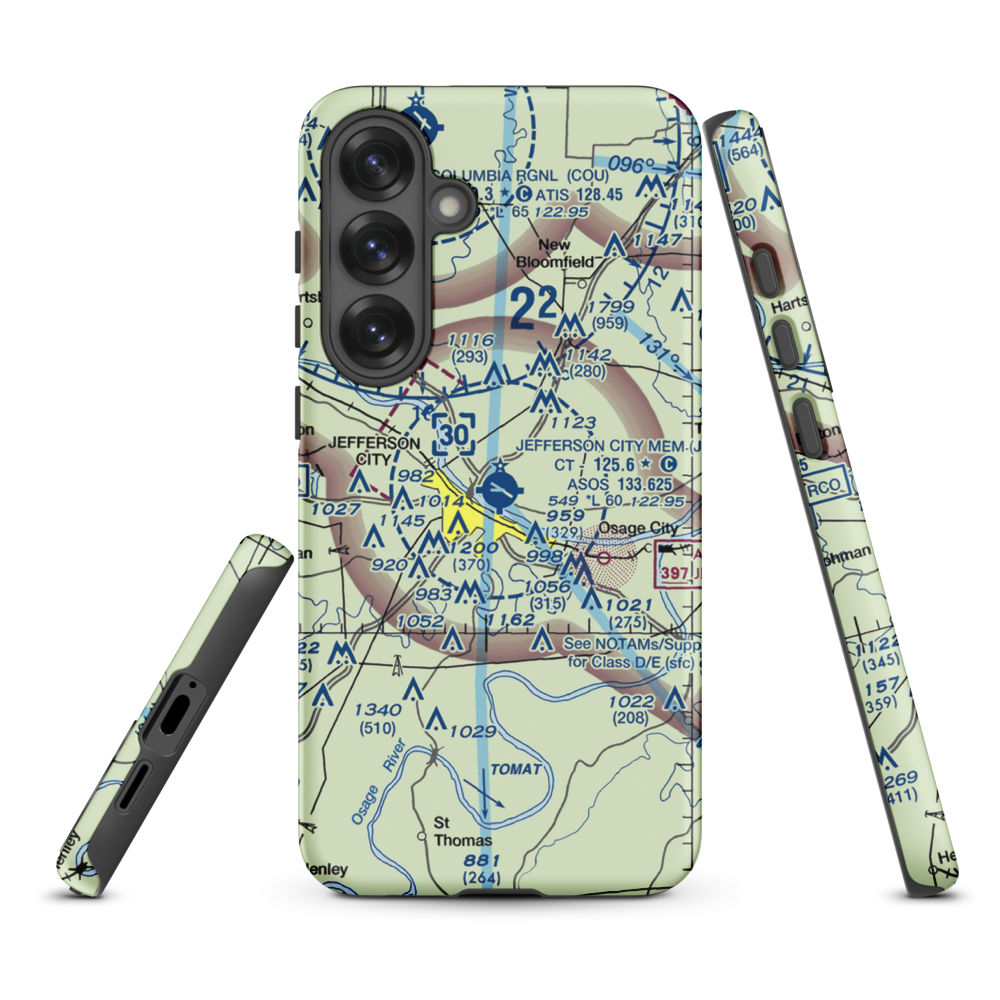 Jefferson City Memorial Airport (JEF) VFR Sectional Samsung Phone Case Samsung Galaxy S25 Plus model shown