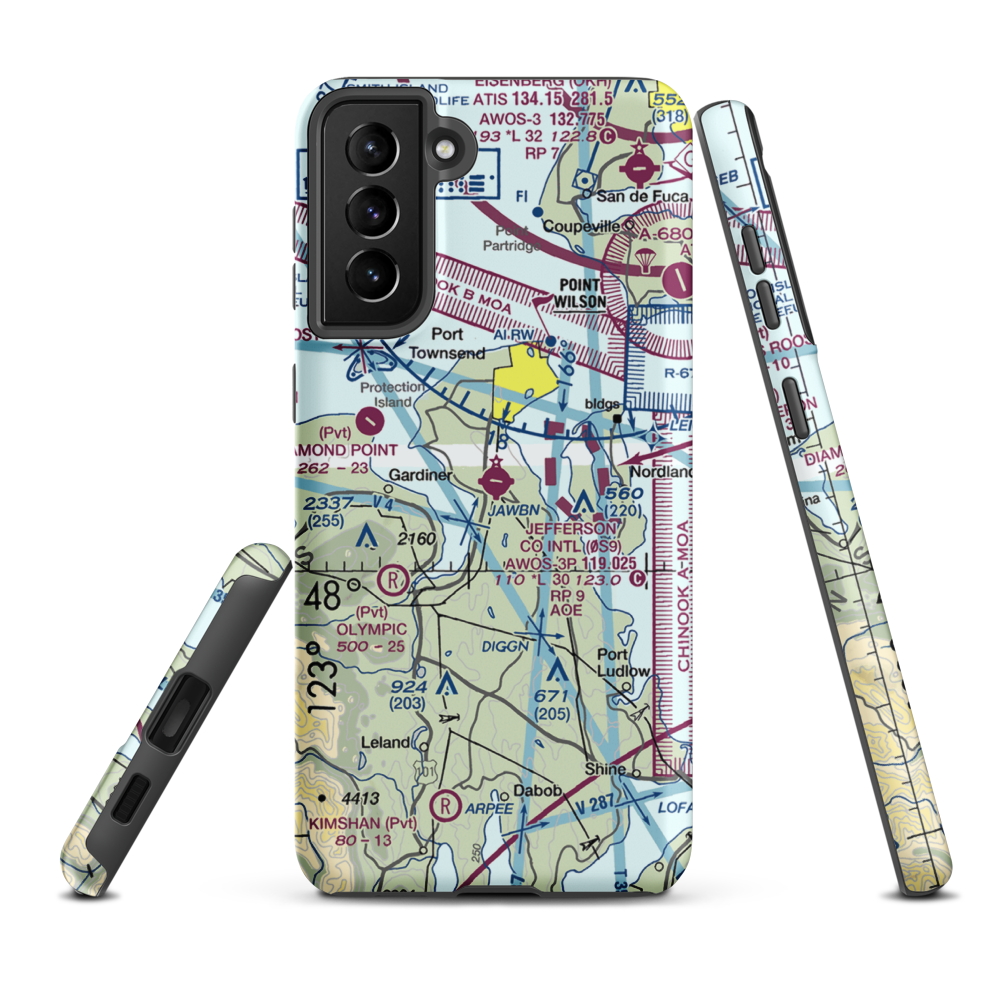 Jefferson County International Airport (0S9) VFR Sectional Samsung Phone Case Samsung Galaxy S21 Plus model shown