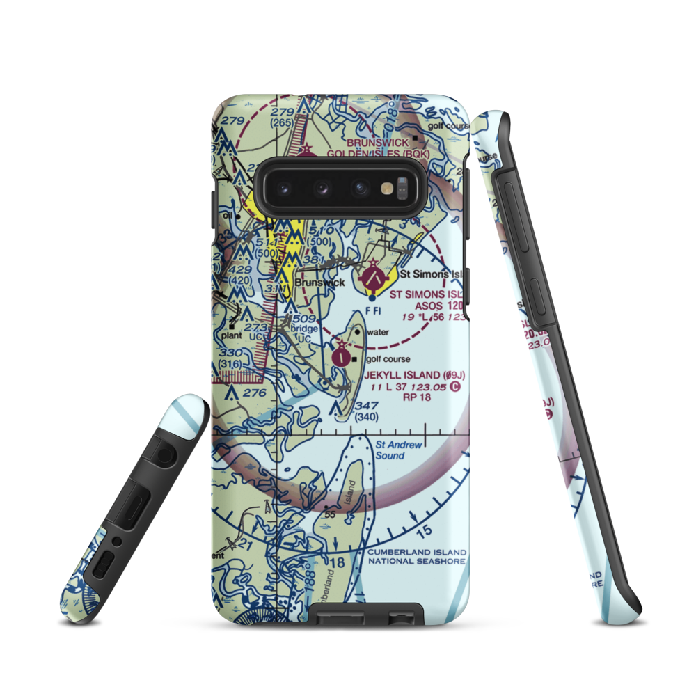Jekyll Island Airport (09J) VFR Sectional Samsung Phone Case Samsung Galaxy S10 model shown
