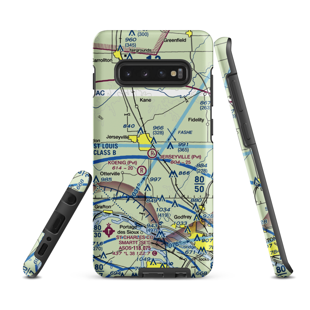 Jerseyville Aviation Inc Airport (0LL1) VFR Sectional Samsung Phone Case Samsung Galaxy S10 Plus model shown