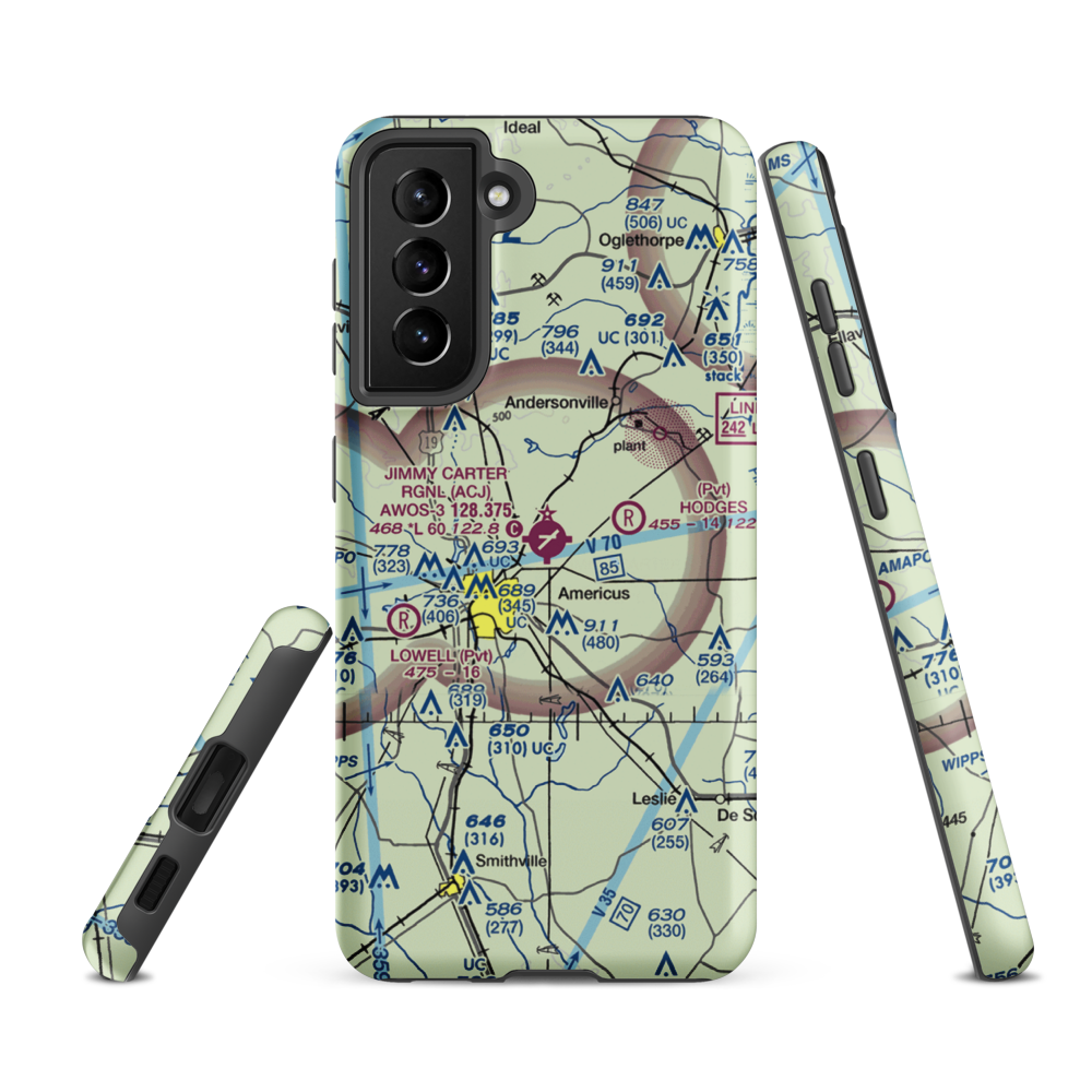 Jimmy Carter Regional Airport (ACJ) VFR Sectional Samsung Phone Case Samsung Galaxy S21 FE model shown