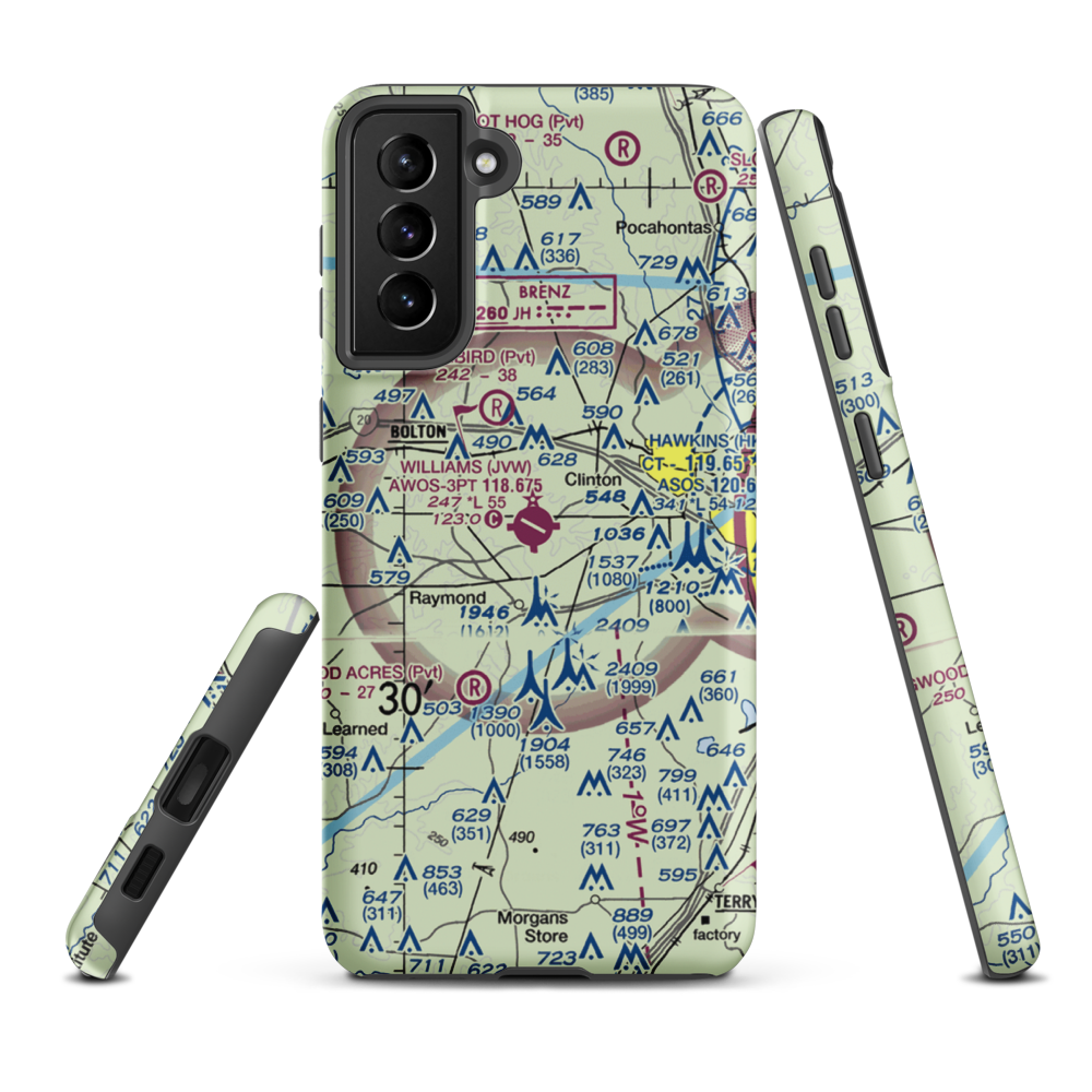 John Bell Williams Airport (JVW) VFR Sectional Samsung Phone Case Samsung Galaxy S21 FE model shown