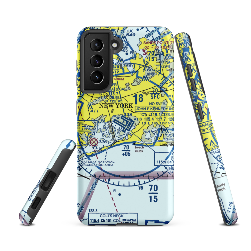 John F Kennedy International Airport (JFK) VFR Sectional Samsung Phone Case Samsung Galaxy S21 FE model shown