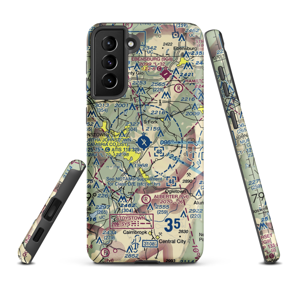 John Murtha Johnstown Cambria County Airport (JST) VFR Sectional Samsung Phone Case Samsung Galaxy S21 Plus model shown