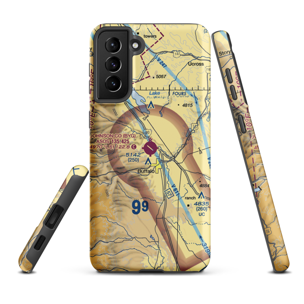 Johnson County Airport (BYG) VFR Sectional Samsung Phone Case Samsung Galaxy S21 Plus model shown