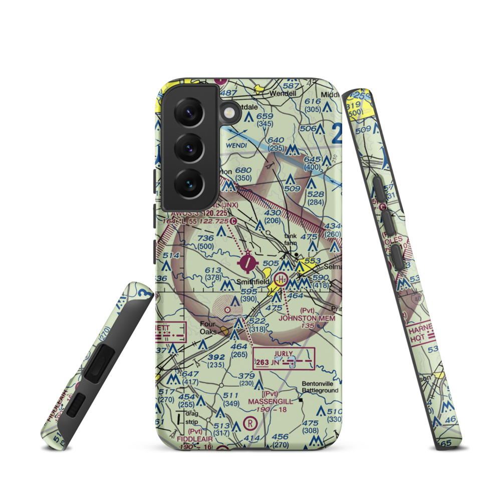 Johnston County Airport (JNX) VFR Sectional Samsung Phone Case Samsung Galaxy S22 model shown